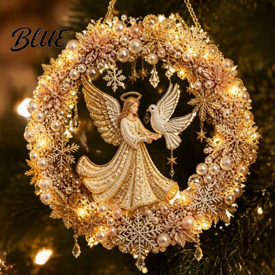 Christmas Tree Hanging Decor 2Pcs Pearl Diamond Ornament Set 2D Acrylic Glitter Charms with Ribbon Festive Pendant for Holiday Party Indoor