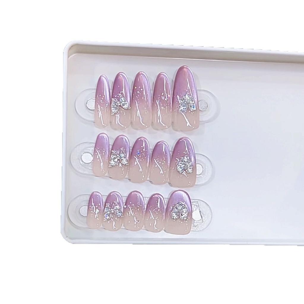 Hand-woven Armor Spring and Summer New Purple Heart Frozen Butterfly Love Zircon Diamond Cat's Eye Manicure Patch