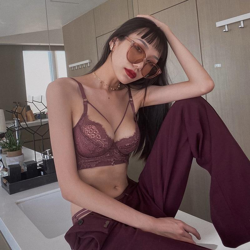 Sexy Ultra-thin Lace Push Up Bra Set Classic Hollow Bandage Women Underwear Transparent Intimates Plus Size Bra and Panties Set