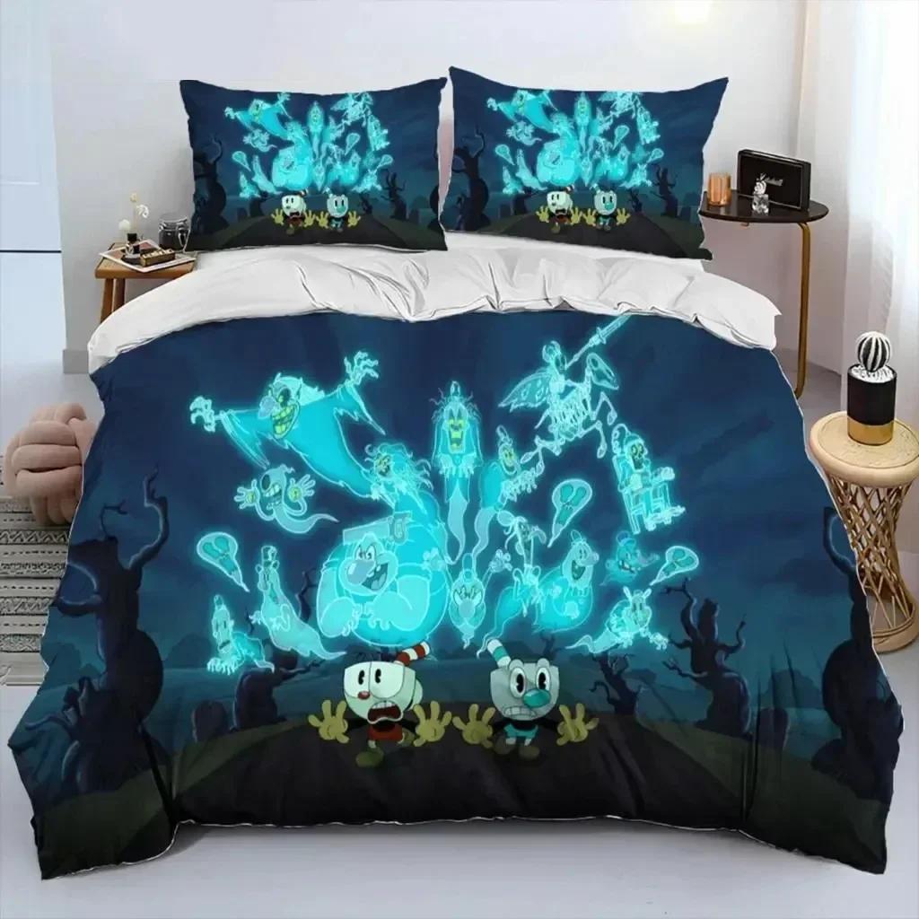 Cartoon Cuphead And Mugman Bedding Set Duvet Cover Sheet Printed Bed Set Pillowcase Bed Full Queen King Size Comforter Bedroom