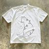 Unisex Minimal One Line Cat Flower Graphic Print Oversized Relaxed Fit Heavyweight Cotton Crew Neck Short Sleeve Y2k Couple Casual Everyday Tee