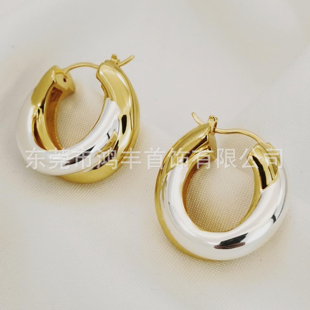 Advanced light luxury two-color earrings, high-quality retro accessories, European and American new gold-plated copper earrings