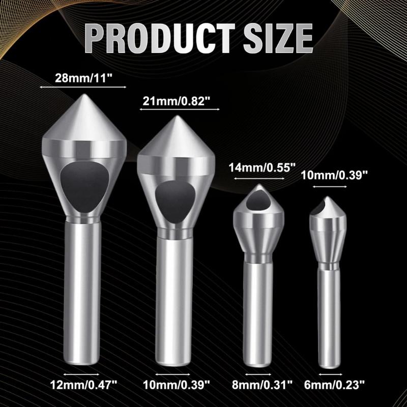 4pcs High Speed Steel Chamfer Tool Drill Bit Coated For Accuracy Countersinking In Metalworking & Carpentry