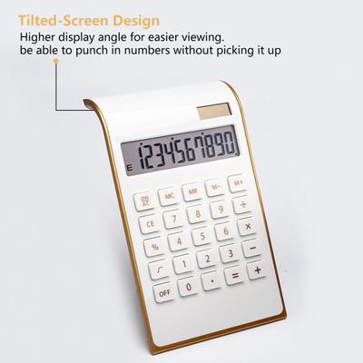 Durable LCD Screen Calculation Smooth Surface Golden Frame Dual Power Desktop Calculator School Supply Solar