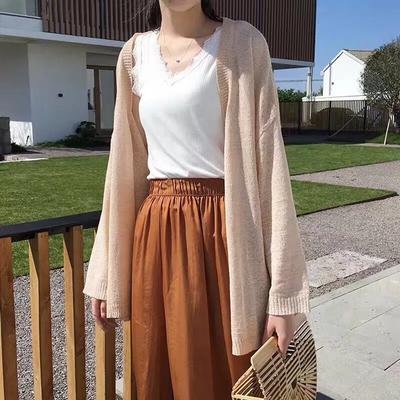 Cardigan lavorato a maglia da donna a tinta unita, stile casual e rilassato, a maniche lunghe, protezione solare semplice per il tempo libero