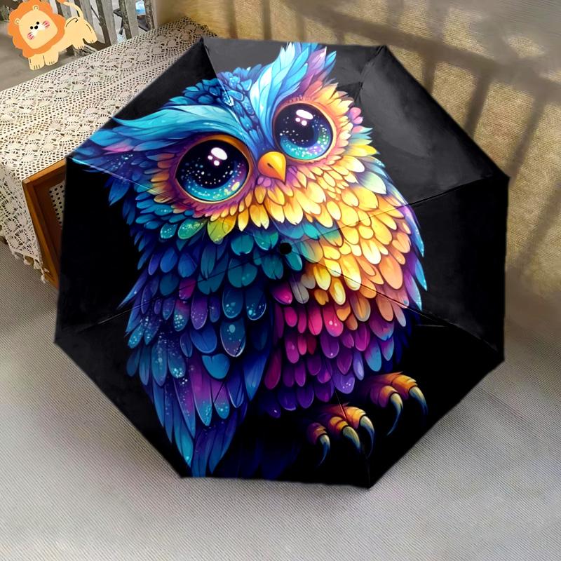 1 PC Automatic Folding Umbrella - Owl Artwork Pattern, Portable & Foldable Design with 8 Ribs, Christmas Birthday Gifts