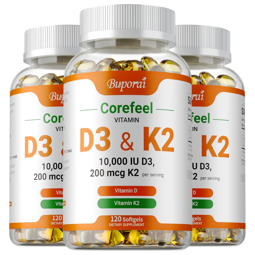 Vitamin D3 K2 Softgels 10000 IU 200 mcg 120 Count — Bone Health, Immune Support, Calcium Absorption