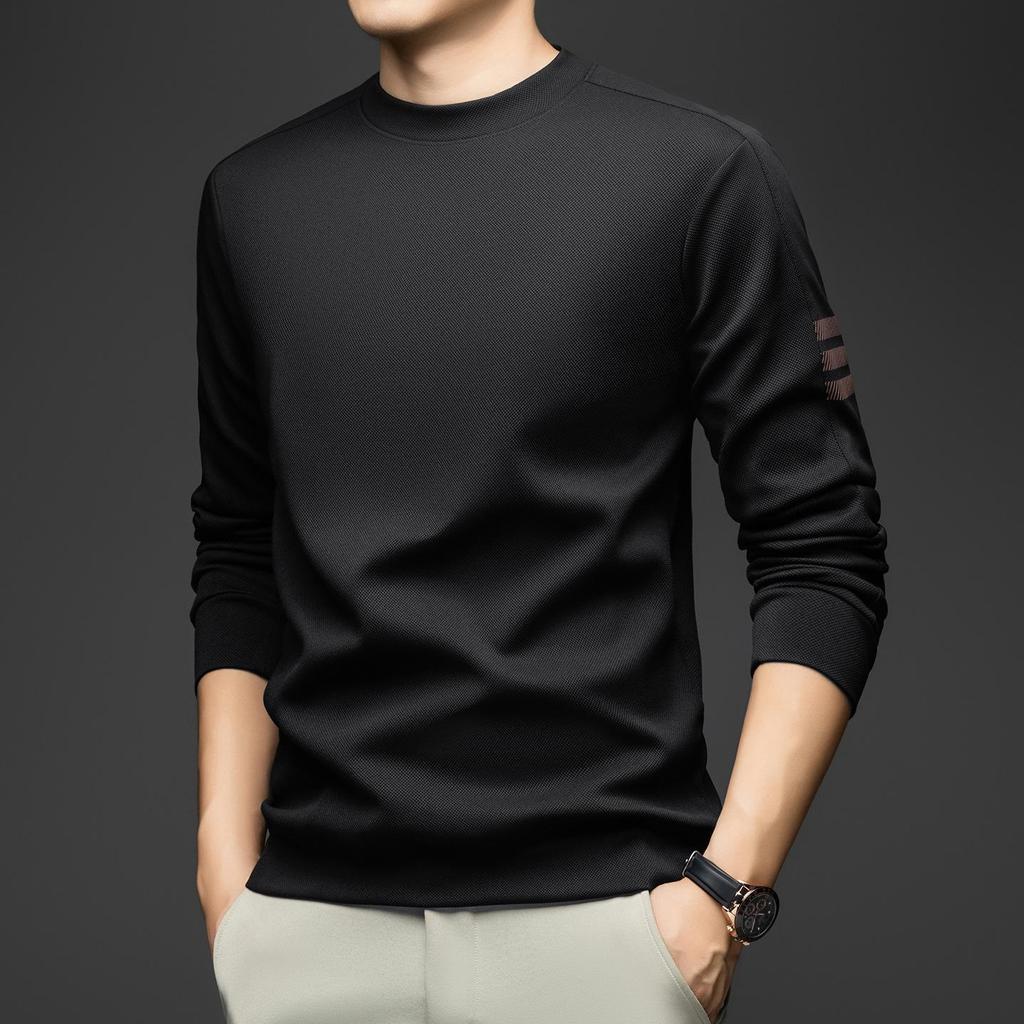 Spring & Autumn Men's Versatile Long-Sleeve Round Neck Solid Color Casual Hoodie - Fashion T-Shirt for Middle-Aged & Young Men