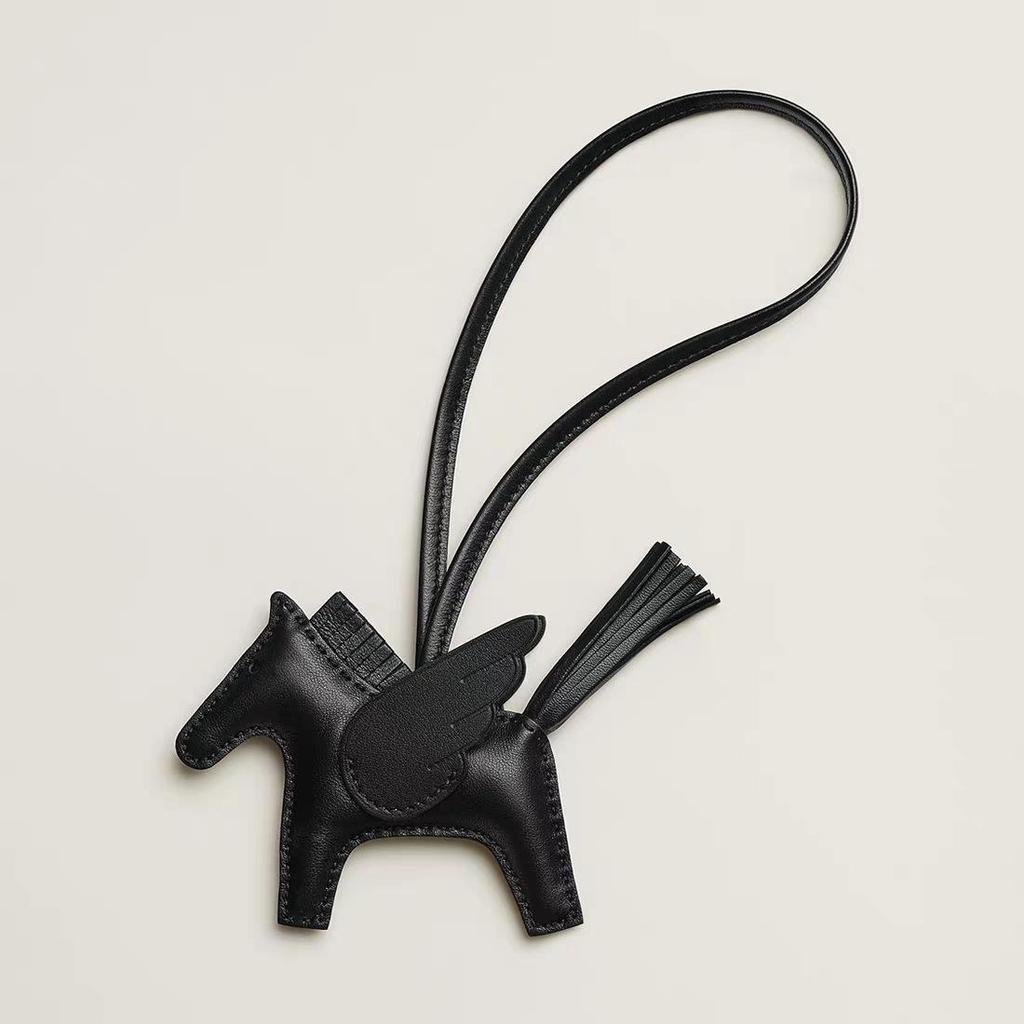 Hand-Stitched Genuine Leather Pony Bag Charm - Cute Lambskin Flying Horse Design