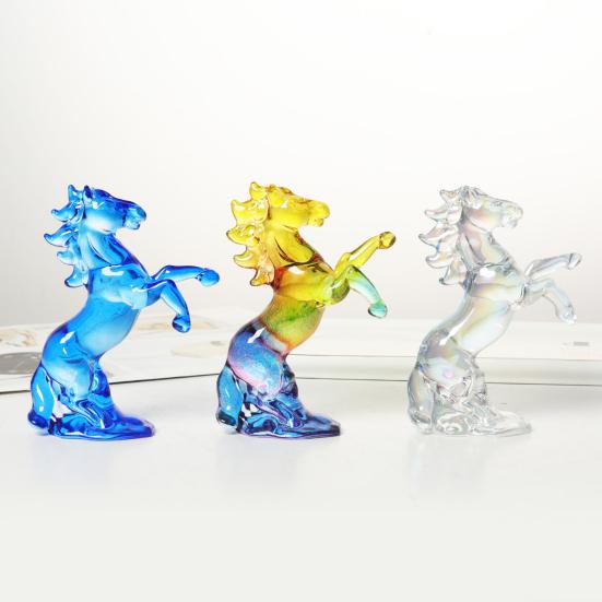 Fake Crystal Horse Figurine Artistic Simulation Pony Statue Miniature Zodiac Animal Sculpture Home Office Desktop Feng Shui Decoration Ornament