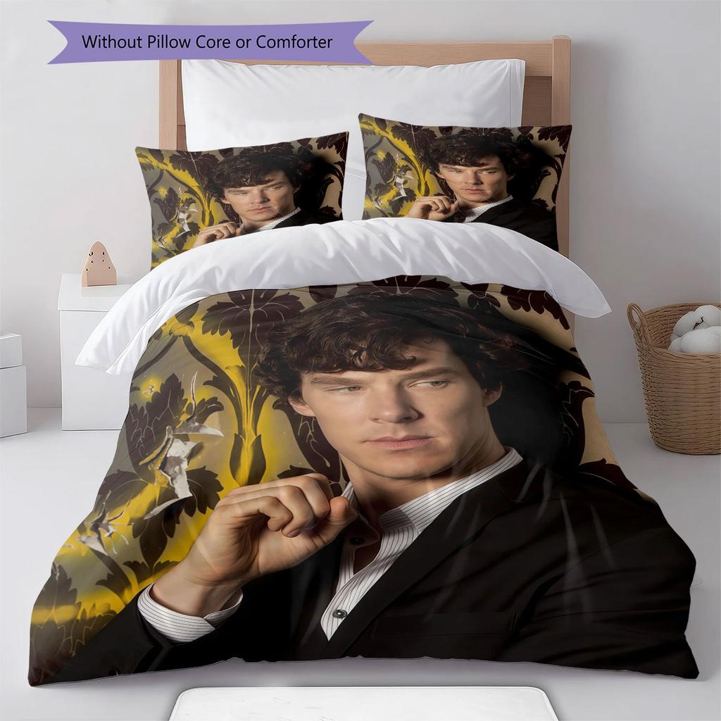 Sherlock Holmes Pattern Bedding Home Decoration Birthday Gift ( 1 Duvet Cover + 2 Pillowcase, Without Core),fan Merchandise.