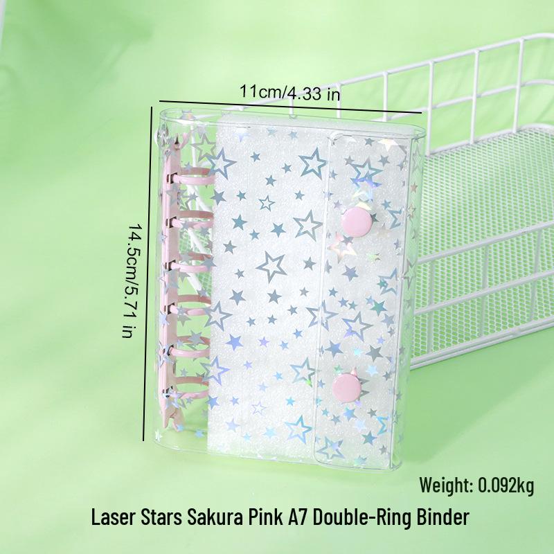 A6A7A8m5 Star Double Buckle Transparent PVC Soft Shell 6-Hole Metal Clip Planner Album Book Cover
