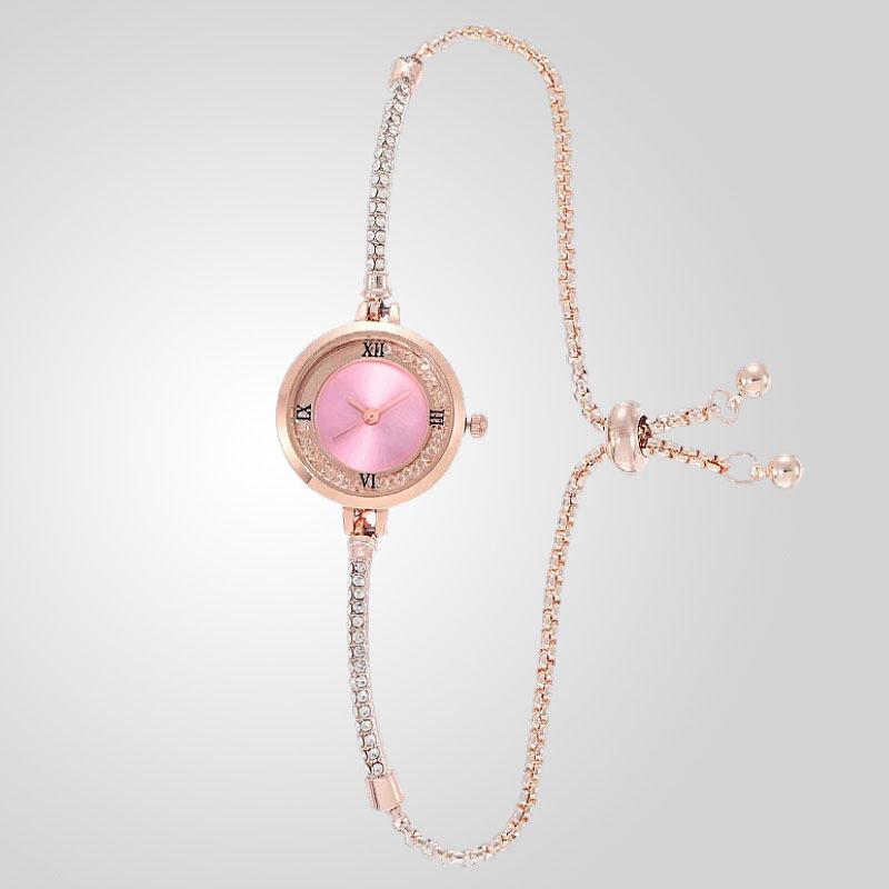 Elegant Petite Quicksand Water Diamond Bracelet Watch with Bangle, Perfect for College Students