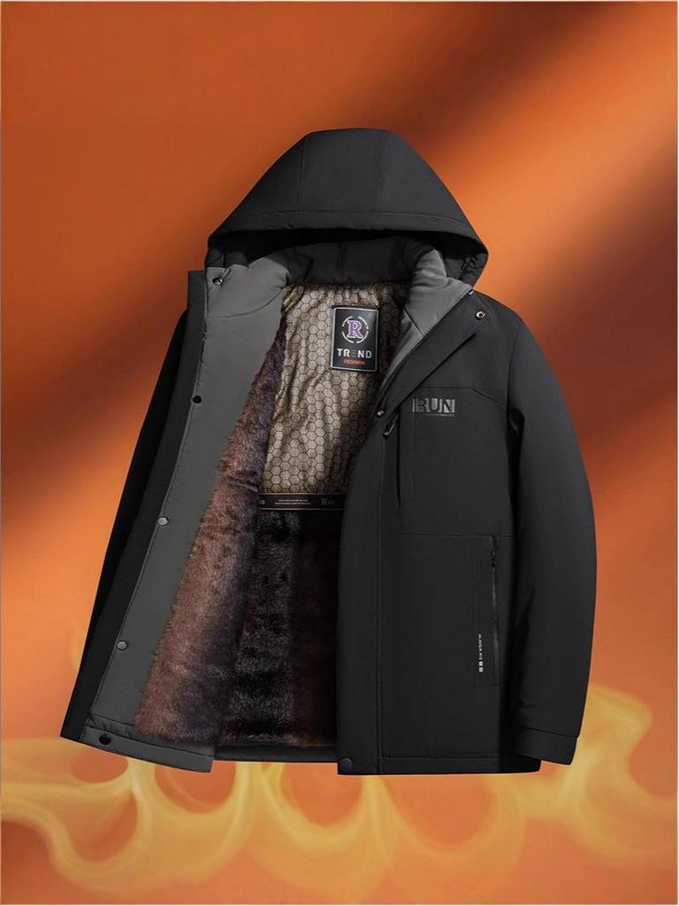Men's Graphene Cotton Winter Parka with Detachable Hood and Fleece Lining