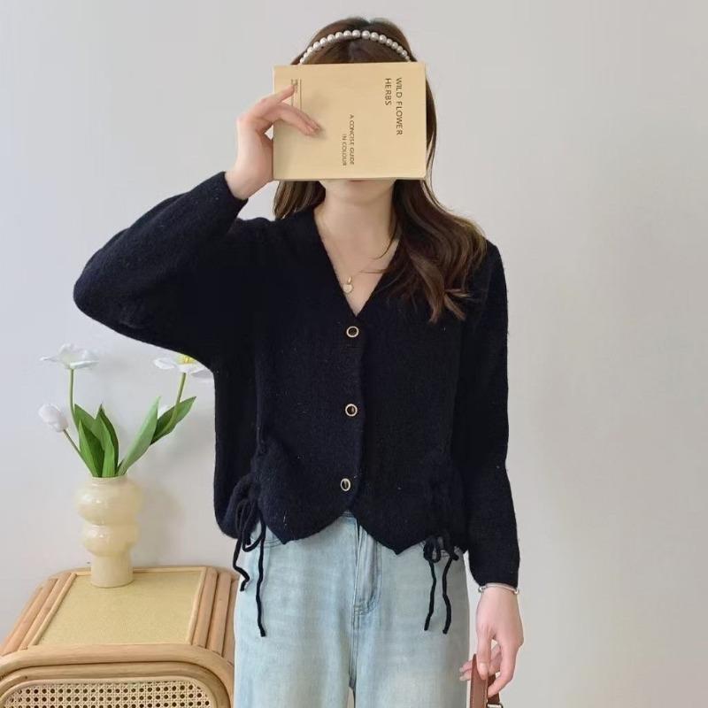 Líný fialový pletený kardigan s výstřihem do V dámský top jarní a podzimní nový styl malý svetr bunda