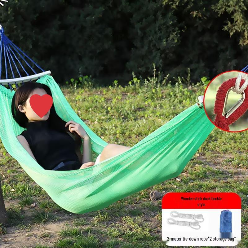Breathable Ice Silk Hammock: Anti-Rollover Camping Swing with High Load Capacity, Small Mesh Design, Single/Double Size.