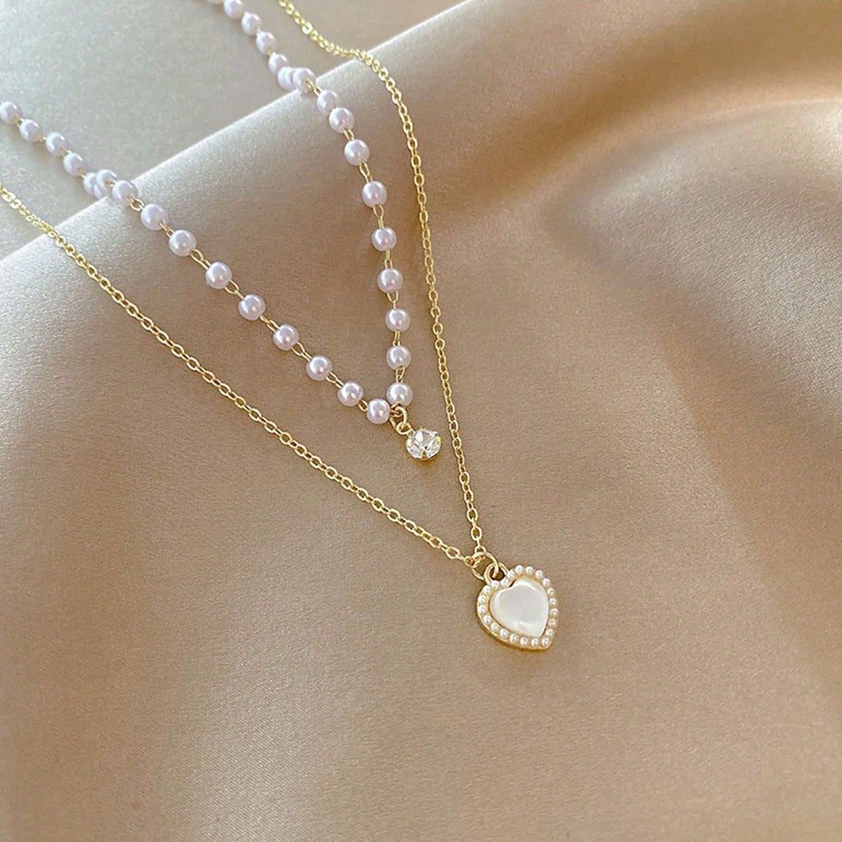 

Stainless Steel Faux Pearl Decor Layered Necklace For Women For Daily Decoration one-size