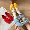 Fashion New Style Mary Jane Shoes Women Flat Spring Shoes Female Genuine Leather Square Head Non-slip Large Size Ballet Shoes Women