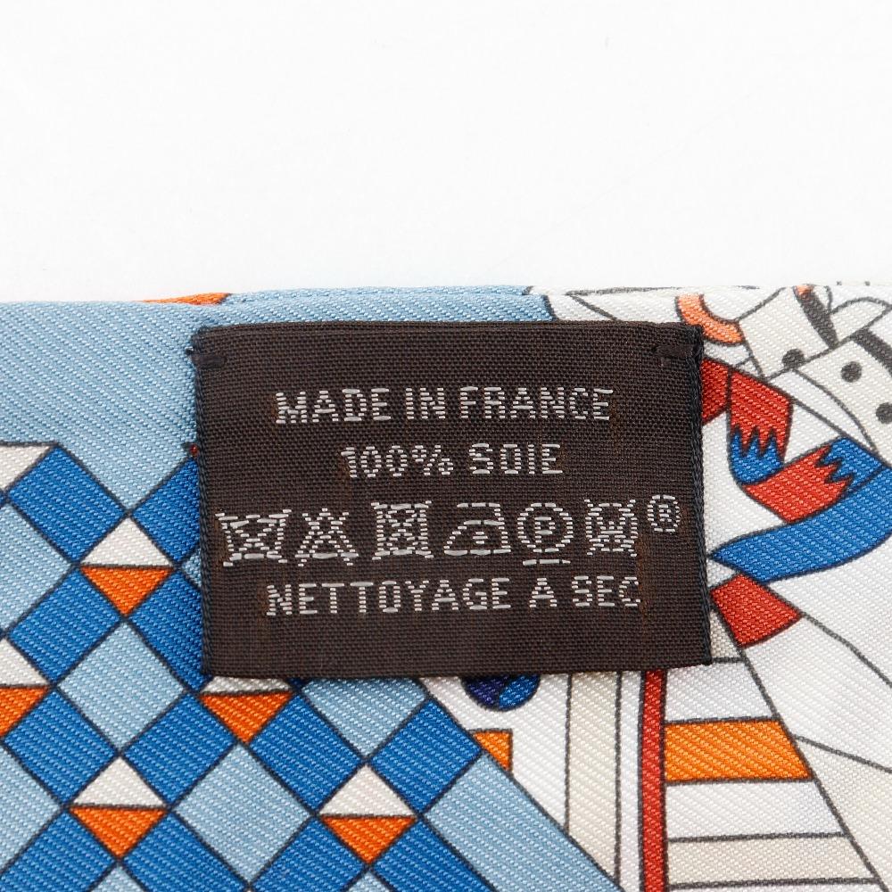 HERMES Twilly scarf Duel with a walking stick and umbrella De l'Ombrelle aux Duels Light blue / orange silk Women Used