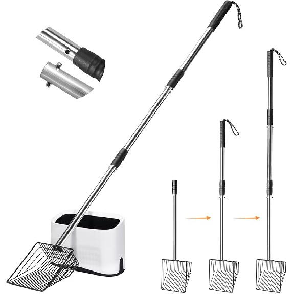 Cat Litter Scoop 43 inch Metal Litter Scooper with Stainless Steel Long Handle, Upgraded Large Kitty Box Scooper Heavy Duty Deep Shovel for Fast