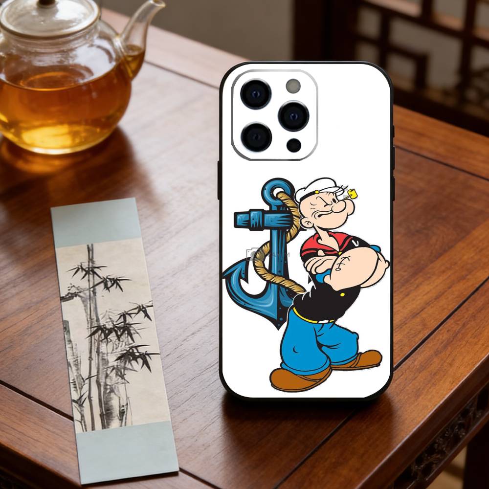 C-Cute cartoon P-Popeye Phone Case For iPhone 17, 16,15,14,13,12,11 Plus,Pro Max, Others Soft Black Cover