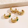 Europe and the United States hot-selling fashion simple metal oval green emerald gold-plated stainless steel earrings spot