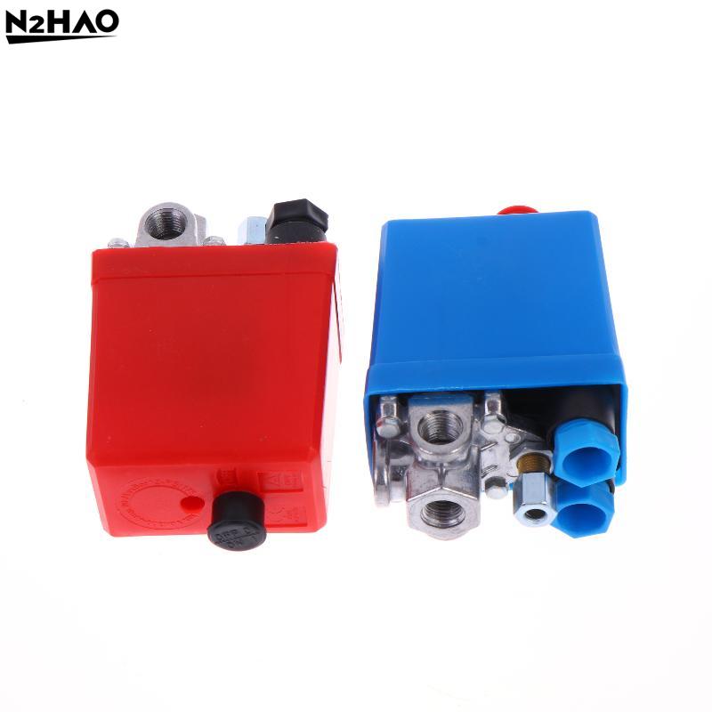 1*Red, Blue 90-120psi Automatic Air Pressure Switch Air Compressor Pressure Switch 4Port Manifold Electric Air Compressors Tool