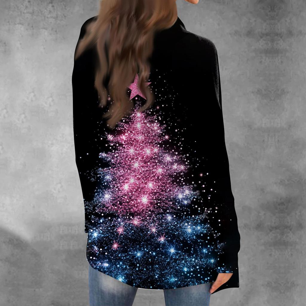Women's Fashion Christmas Print Jacket Long Sleeve Casual Cardigan Coat