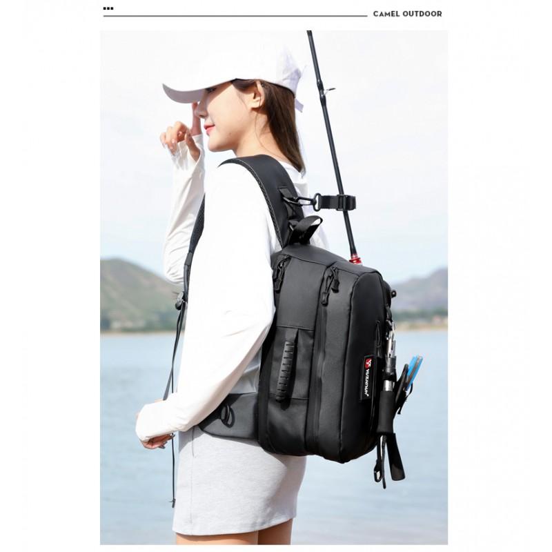 Multi-Compartment Fishing Tackle Bag With Waterproof PVC Construction Adjustable Shoulder Strap Spinning Rods Lures Lines