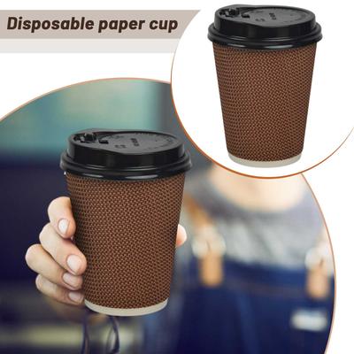 Disposable Coffee Paper Cup, Thickened And Heat-resistant, With Cup And Leak Proof Cover