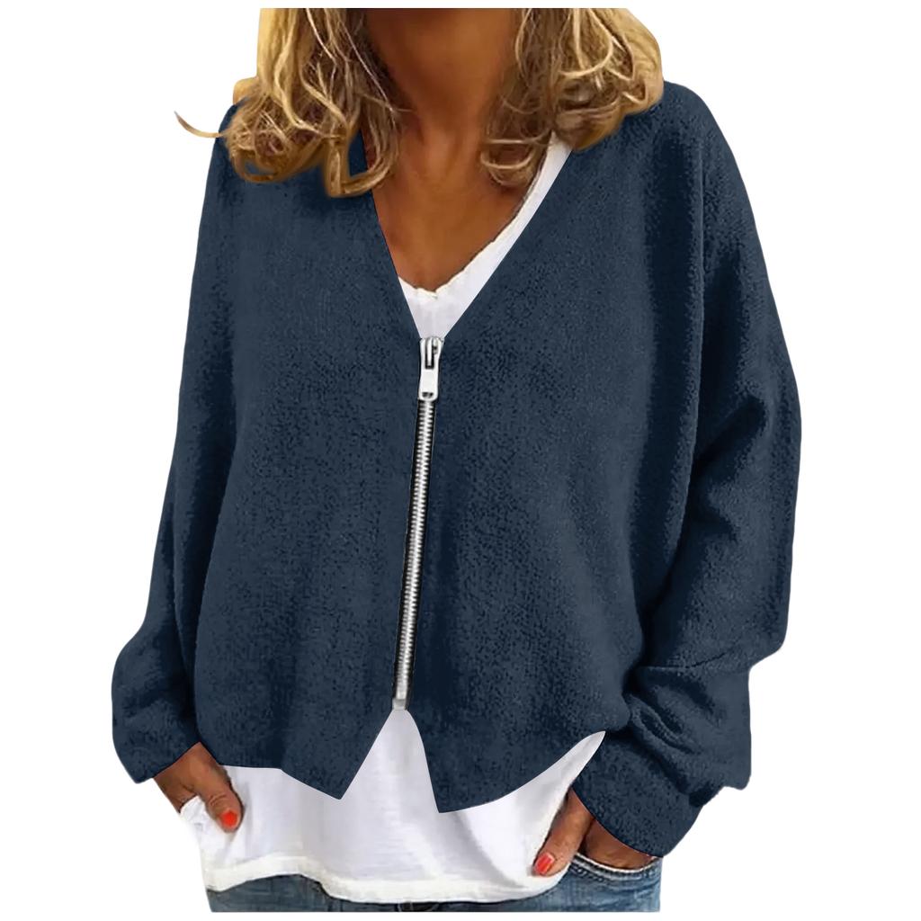 Womens Zip Up Sweaters Sweatshirts Long Sleeve Oversized Jackets Soft Casual Loose Tunic Tops