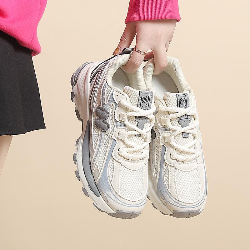 

Весна и Осень дышащие кроссовки для папы женская обувь новая универсальная сетчатая дышащая спортивная обувь маффин повседневная толстая подошва 40 бежевый