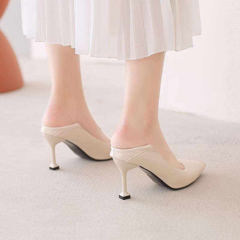 Weiche Pu-Leder-Pumps mit dünnen Absätzen, Damenmode, Metall, spitze Zehen, High Heels, Schuhe für Damen, neue Zwei-Wege-Büro-Freizeitschuhe