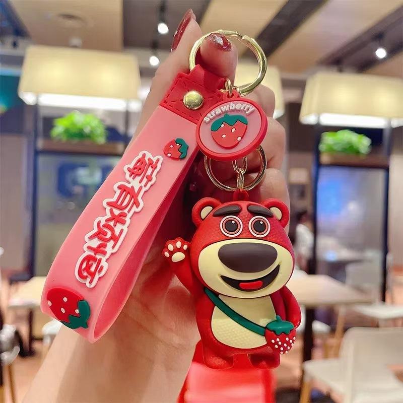 Cartoon Doll Gluttonous Strawberry Bear Keychain Couple Schoolbag Keychain Cute Pendant Small Gift