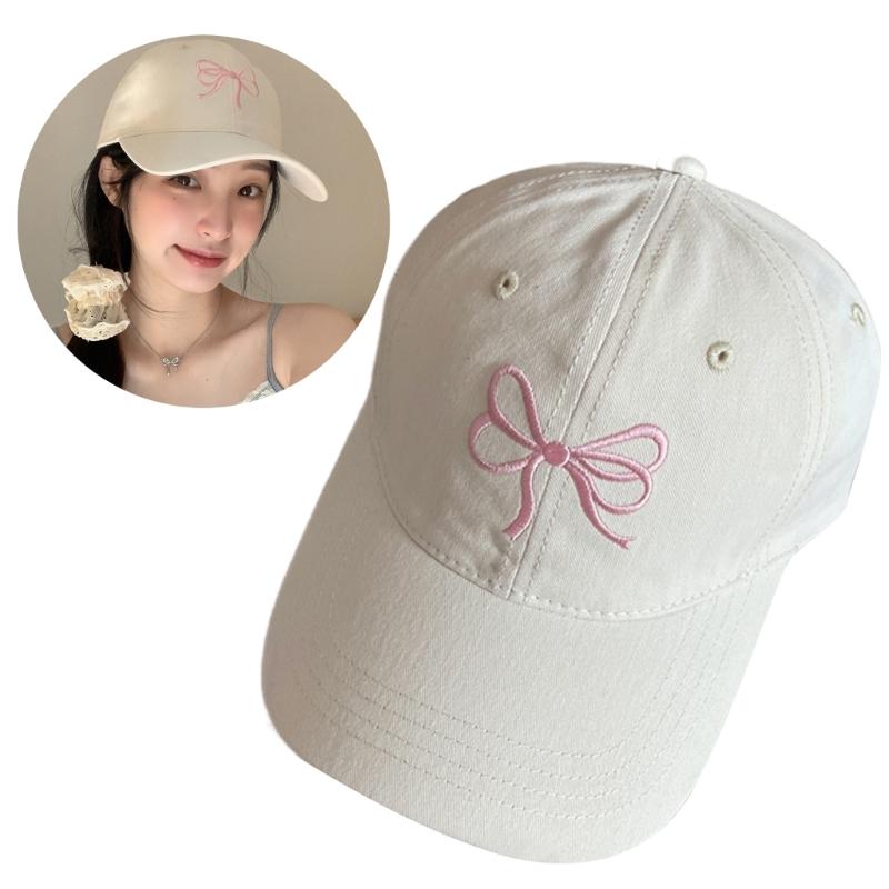 Embroidered Bowtie Hat PonytailHat Long Brims Baseball Hat Fashionable Sun Hat