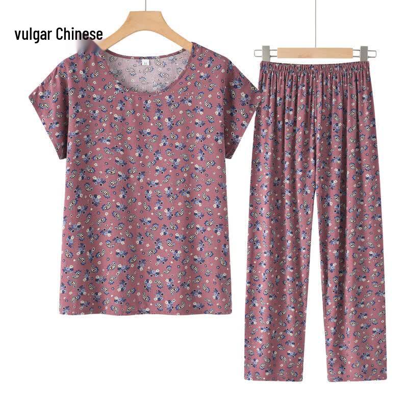 Women s Floral Print Short-Sleeve Two-Piece Set 3XL