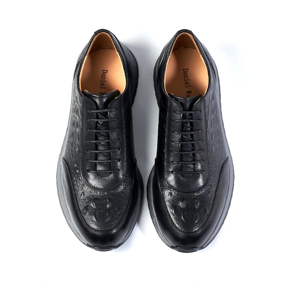 

Модная мужская обувь 2024 года из натуральной коровьей кожи с крокодиловым узором, повседневные кроссовки на шнуровке, классические европейские дорожные оксфорды EU 39 чёрный