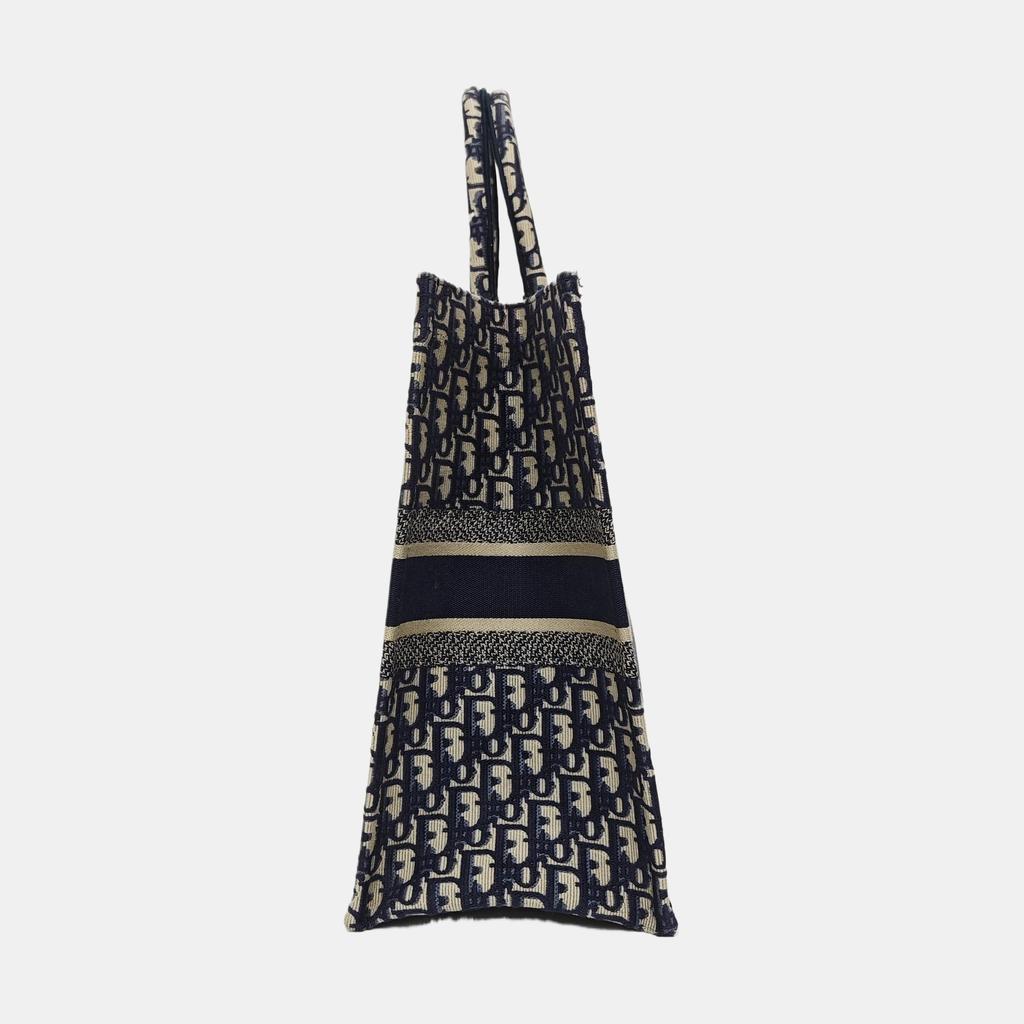 [Pre-Owned] Book Tote Hand-Embroidered Monogram Large Capacity Canvas Tote Bag - Excellent #L5M520