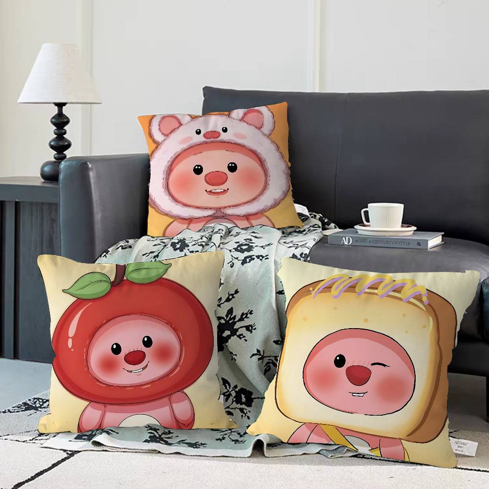 P-Pororos Urocze L-Loopy Poszewki na Poduszki Kreskówkowe Sofa Dekoracyjne Domowe Dwustronny Nadruk Krótki Plusz Urocza Poszewka na Poduszkę