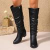 Fashion Women's Fashion Chunky Single Boots Winter Season New Pointed Head Side Zipper Rivets Non-slip High Boots