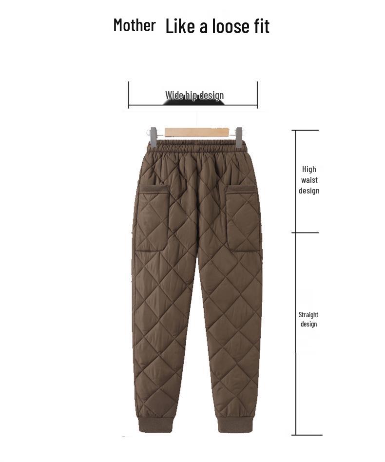 2025 Autumn/Winter Warm Elastic Waist Cotton Pants for Middle-Aged & Elderly Women - High Waist Slim Fit