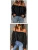 Women's Off-the-Shoulder Chiffon Blouse - European and American Style, Solid Color Pullover for Spring and Autumn, Sexy & Elegant.