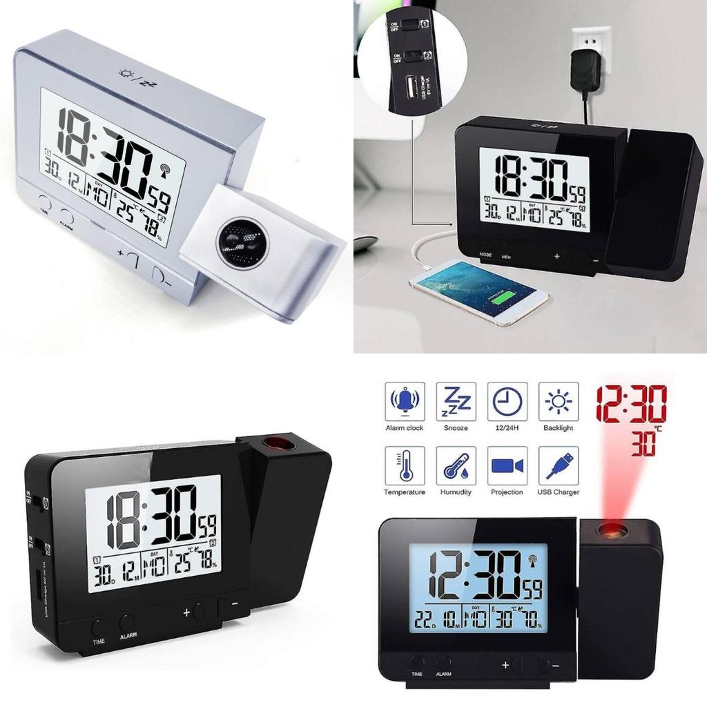 Projection Digital Alarm Clock With Humidity And Moon Phase For Bedroom And Office Spaces