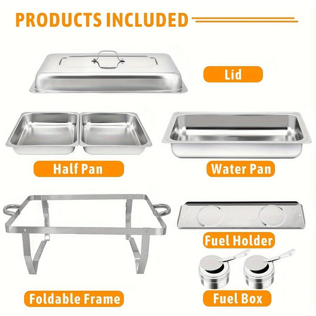 1/2/4/6/8 Pack 8QT Half Pan Stainless Steel Food Warmer Chafer Complete Set Perfect  Party Catering, Buffet,  Food Warm
