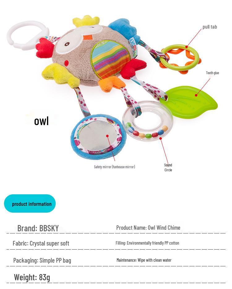 BBSKY Adorable Cartoon Animal Baby Crib Mobile & Teething Plush Rattle Toy