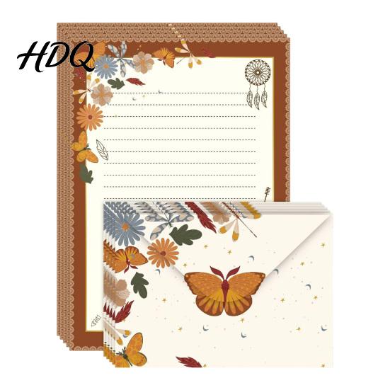 Floral Patterned Envelopes 5Pcs Butterfly Stationery Paper Envelope Set Vintage Writing with Lined Set Pages Letter Kit for Letters