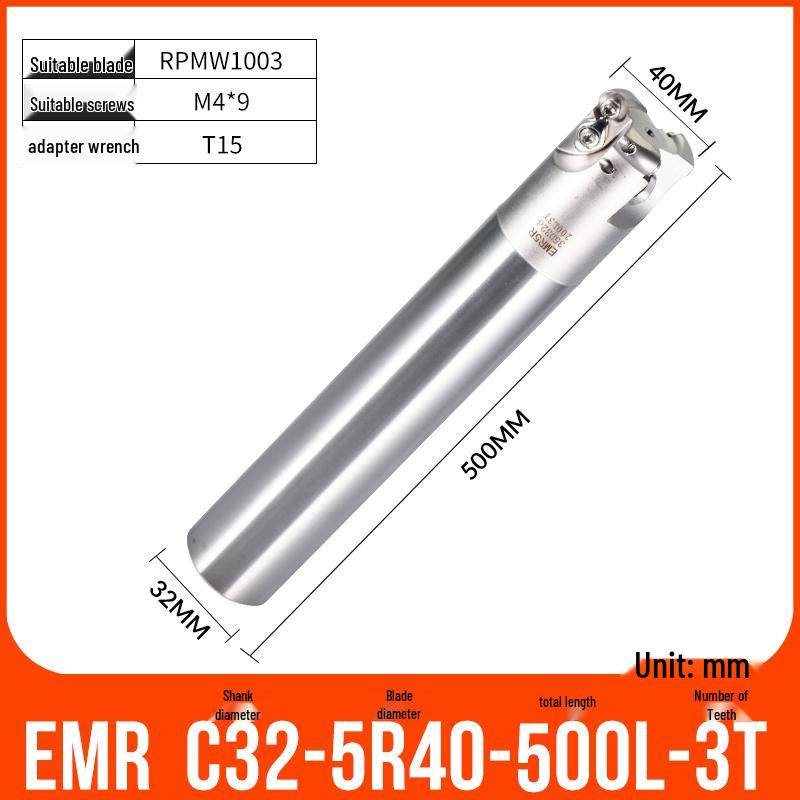 Shockproof EMR CNC Milling Cutter Holder - Round Nose, Bull Nose & Flat Machining Extensions (R4, R5, R6)