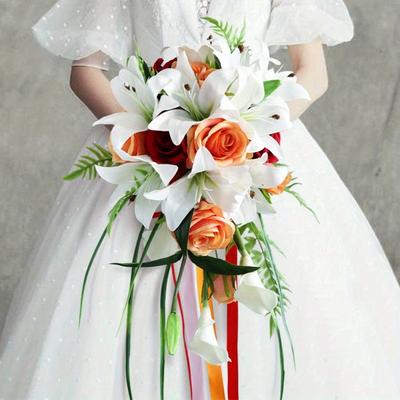 1 stuk Bruidsboeketten voor Bruid Waterdruppel Kunstzijde Bloem Bruiloft Boeket Bruids Holding Boeket voor Boho Huwelijksceremonie Jubileum Decor