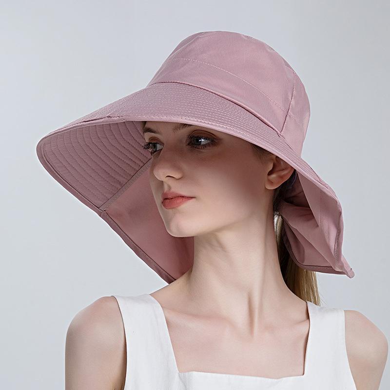 Women Snap Fastener Big Brim Hat Protection Visors Bucket Hat Sunscreen Fisherman Hats Outdoors Fishing Cap Ponytail Sun Hat