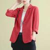 Loose Fit Cotton Linen Blazer Lightweight Casual Jacket with Button Closure Three Quarter Sleeves and Notched Lapel for Spring Summer